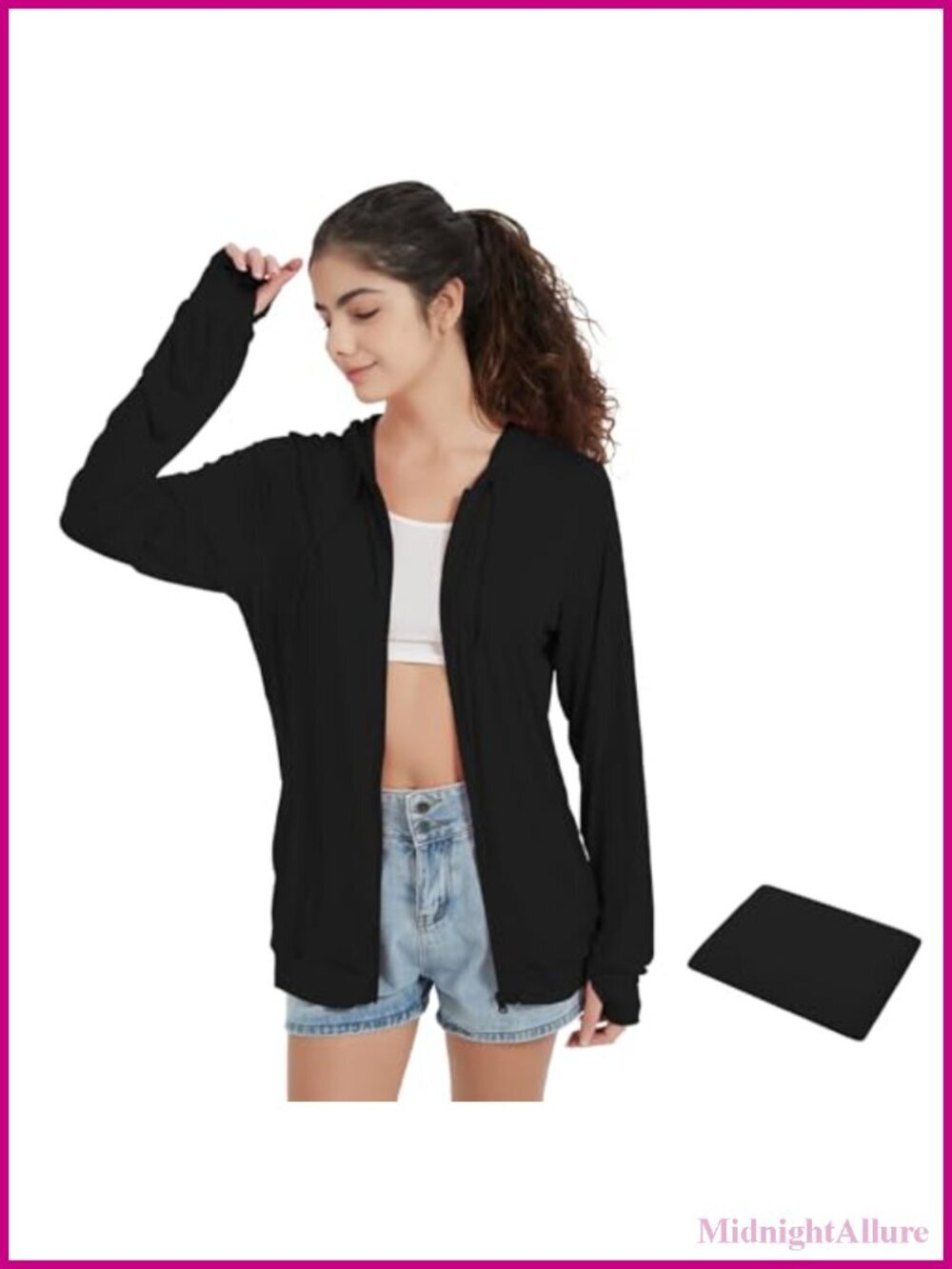 Light Weight Zip Up Hoodie Thin Summer Jacket with Thumb Holes